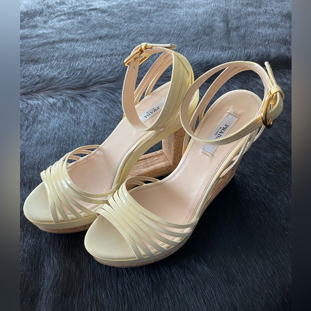 Prada Cream/Yellow Platform Sandals